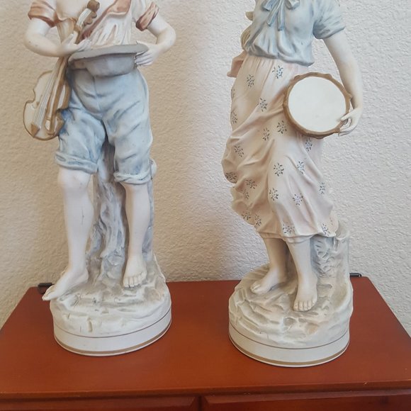 Tall Vintage Figurine Candrea Porcelain Set Man Women - Picture 3 of 16